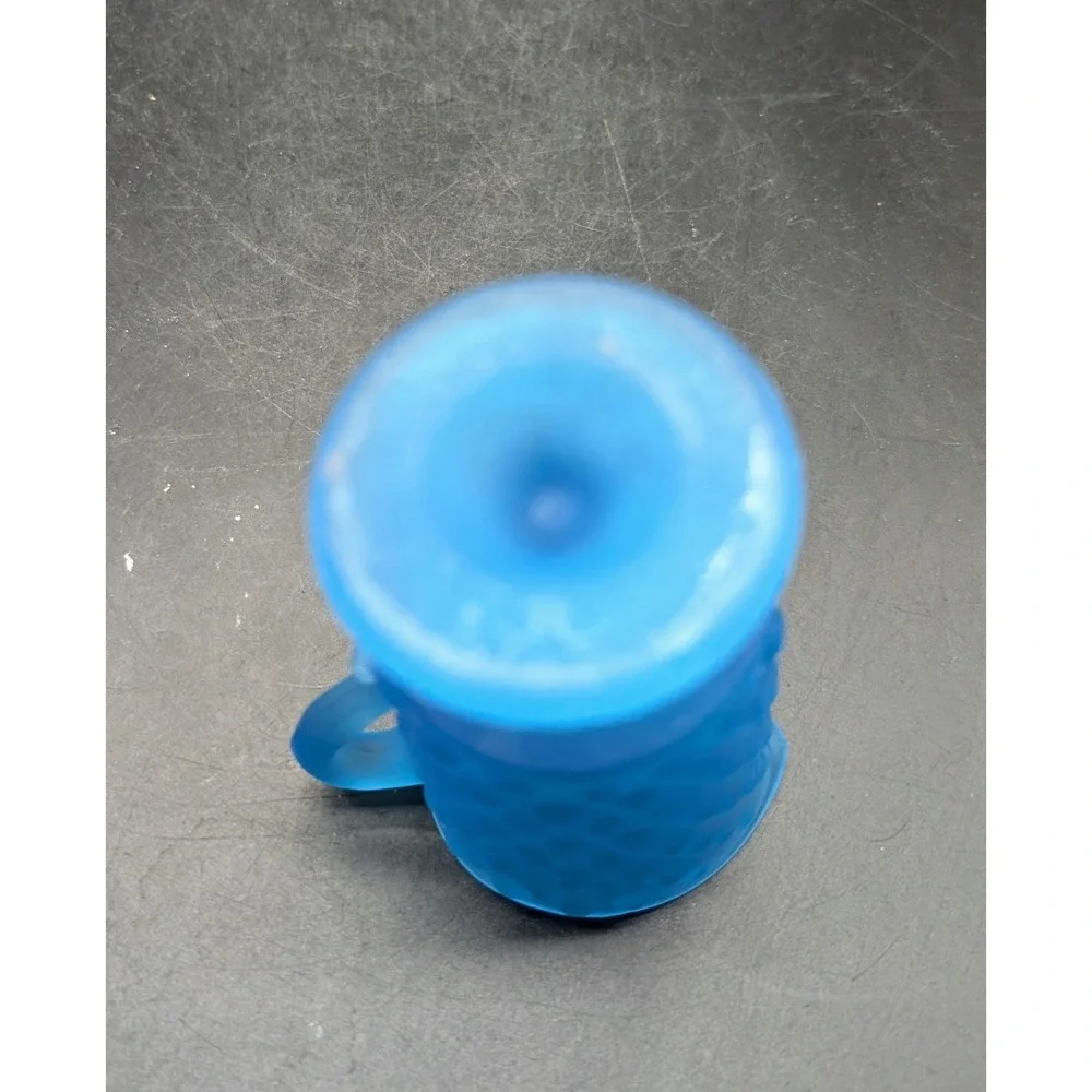 Blue Satin‎ Hobnail Glass Pitcher Creamer Footed Frosted Mid Century Modern 3